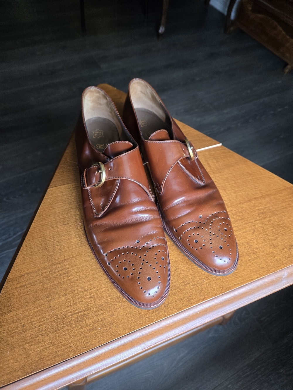 Men's Brown Italian Leather Single Monk Strap Dress Shoes